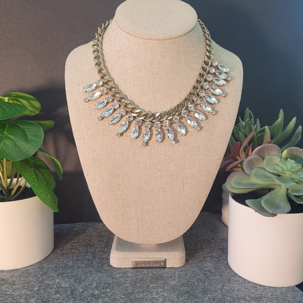 Ann Taylor Gold Tone Crystal Rhinestone Statement Bib Choker Necklace 16in